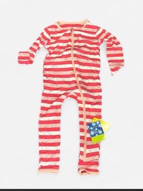 KICKEE Pants 18-24M Pink Stripe Zip Sleeper Footie NWT
